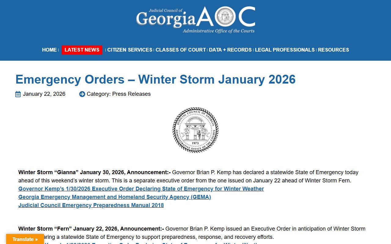 Marion County court dockets Georgia Courts 2026 emergency orders