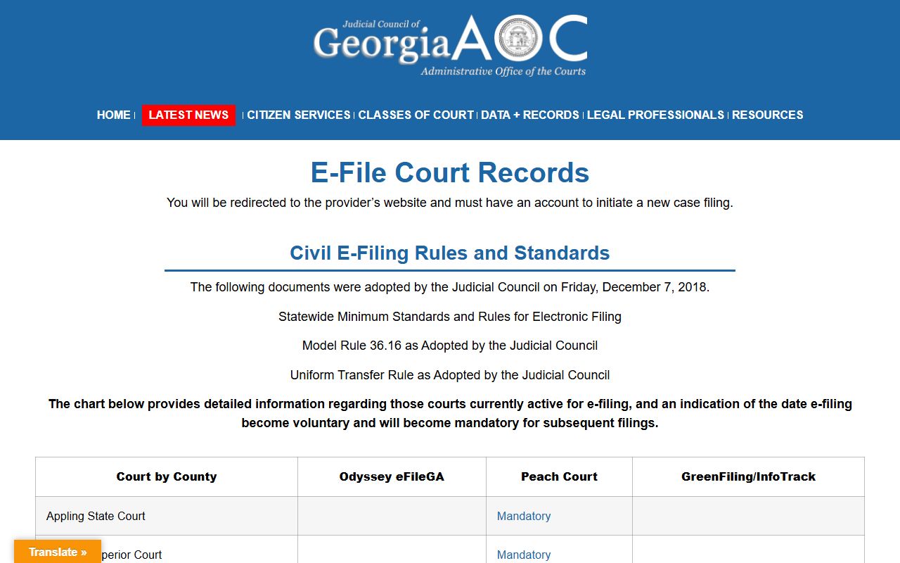 Marion County court records Georgia court e-filing page