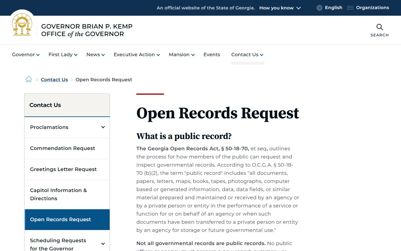 Marion County court records Georgia Open Records Act request page