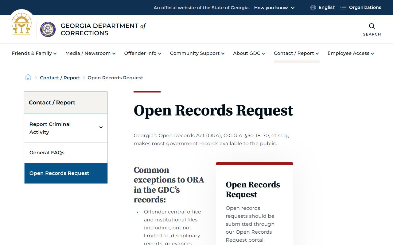 Marion County inmate search GDC open records request source