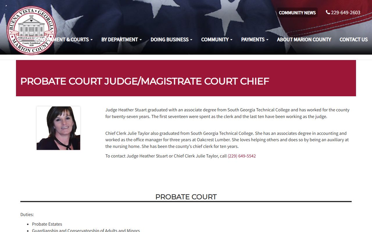 Marion County probate records Probate and Magistrate Court duties