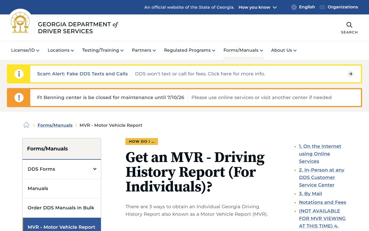 Marion County traffic court records Georgia DDS driving history instructions